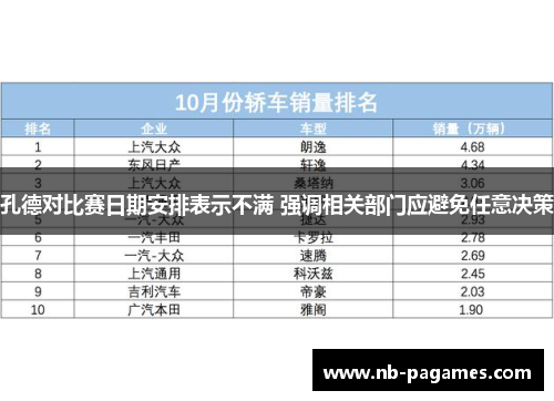 孔德对比赛日期安排表示不满 强调相关部门应避免任意决策